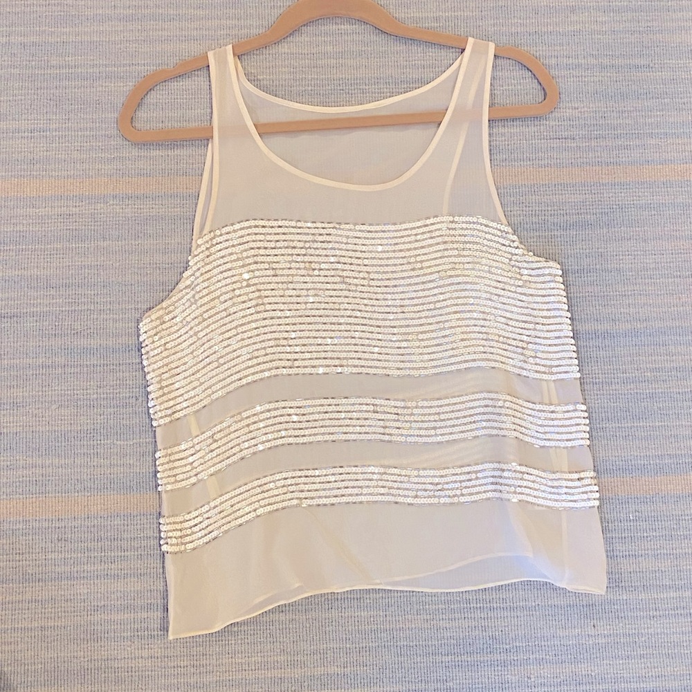 Parker- sheer and sequin short sleeve top. Size small